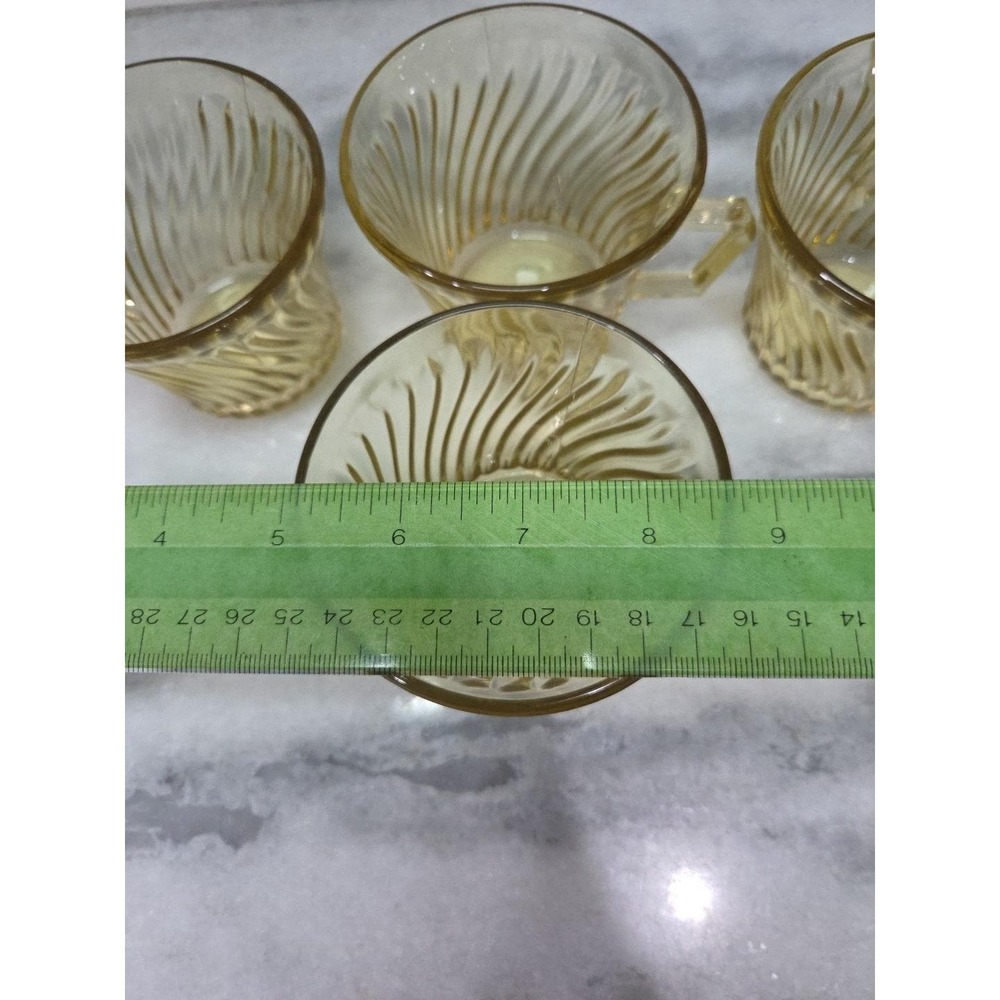 Federal Glass Diana Amber Yellow Coffee Cups, Set of 4, Vtg‎ Twisted Optic Glass - Picture 9 of 9